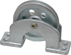 Value Collection - Single Open Upright Mount Guidance Pulley - Sheave, 2-1/2 Inch Outside Diameter, Wire Rope, 3/16 Inch Diameter, 0.144 Inch to 0.155 Inch Mounting Hole Diameter Iron, Galvanized Finish - Exact Tool & Supply