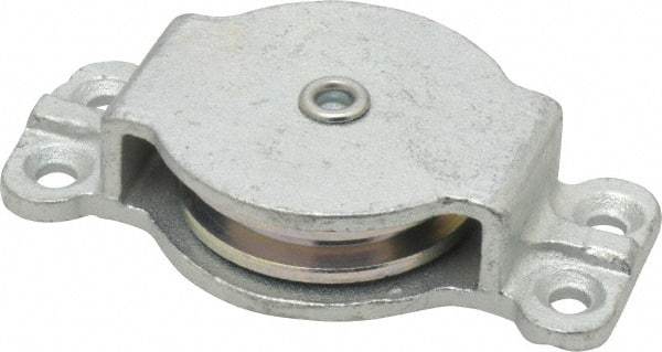 Value Collection - Single Closed Side Mount Guidance Pulley - Sheave, 2 Inch Outside Diameter, Wire Rope, 1/4 Inch Diameter, 0.209 Inch to 0.22 Inch Mounting Hole Diameter Iron, Galvanized Finish - Exact Tool & Supply