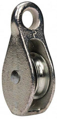 Value Collection - Rigid Eye Single Sheave Pulley - Sheave, 1-1/2 Inch Outside Diameter, Fibrous Rope, 3/8 Inch Diameter, Malleable Iron, Galvanized Finish - Exact Tool & Supply