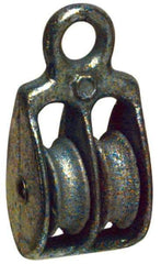 Value Collection - Rigid Eye Double Sheave Pulley - Sheave, 1 Inch Outside Diameter, Fibrous Rope, 1/4 Inch Diameter, Malleable Iron, Galvanized Finish - Exact Tool & Supply