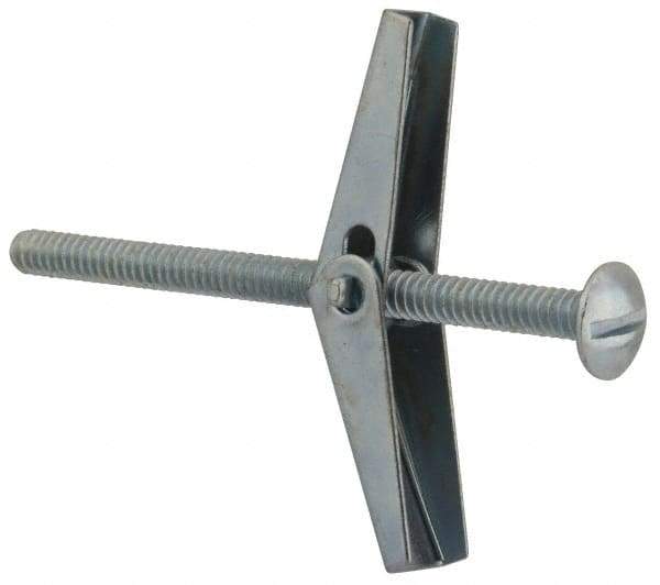 Value Collection - 1/8" Screw, 1/8" Diam, 2" Long, Toggle Bolt Drywall & Hollow Wall Anchor - 1/8" Drill, Zinc Plated, Steel, Use in Concrete, & Masonry, Hollow Tile, Plaster & Wallboard - Exact Tool & Supply