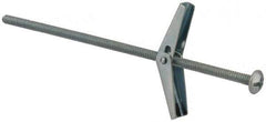 Value Collection - 1/8" Screw, 1/8" Diam, 4" Long, Toggle Bolt Drywall & Hollow Wall Anchor - 1/8" Drill, Zinc Plated, Steel, Use in Concrete, & Masonry, Hollow Tile, Plaster & Wallboard - Exact Tool & Supply