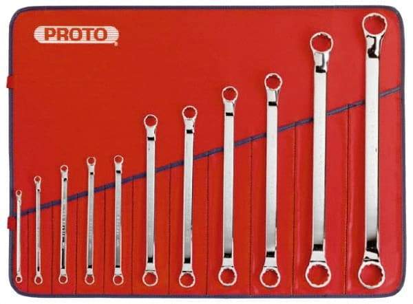 Proto - 11 Piece, 5/32" to 7/16", 12 Point Box End Wrench Set - Metric Measurement Standard, Full Polish Finish, Comes in Nylon Roll - Exact Tool & Supply
