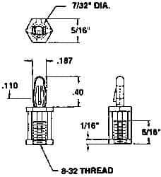Made in USA - #8-32 Thread, 3/4" Body Length, Nylon Screw Mount - 5/16" Width Across Flats - Exact Tool & Supply