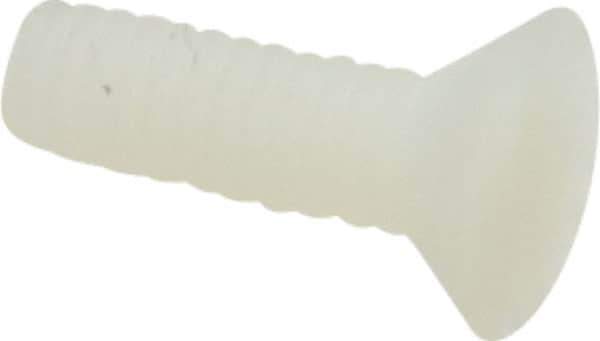 Made in USA - #8-32 UNC, 1/2" OAL Slotted Drive Machine Screw - Flat Head, Grade 6/6 Nylon, Uncoated, Without Washer - Exact Tool & Supply