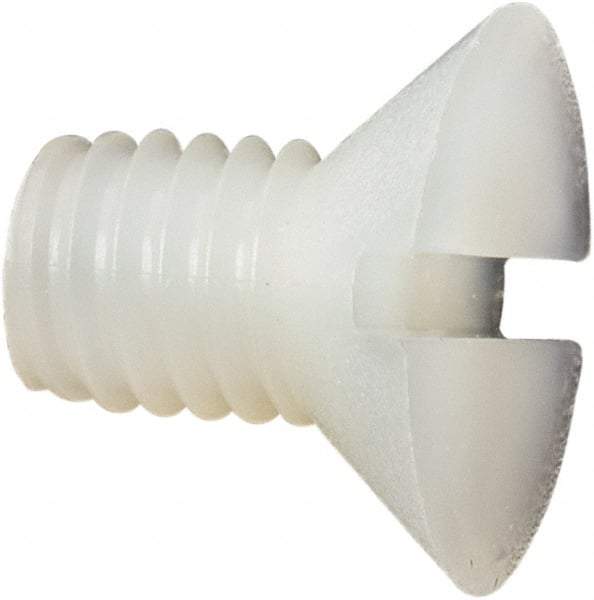 Made in USA - #10-32 UNF, 5/16" OAL Slotted Drive Machine Screw - Flat Head, Grade 6/6 Nylon, Uncoated, Without Washer - Exact Tool & Supply