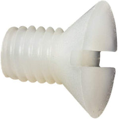 Made in USA - #10-32 UNF, 5/16" OAL Slotted Drive Machine Screw - Flat Head, Grade 6/6 Nylon, Uncoated, Without Washer - Exact Tool & Supply