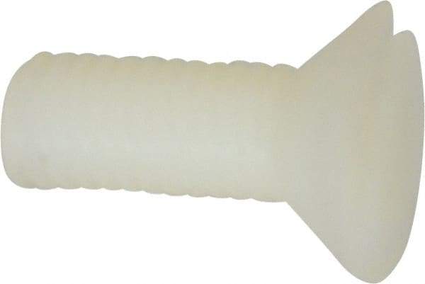 Made in USA - #10-32 UNF, 1/2" OAL Slotted Drive Machine Screw - Flat Head, Grade 6/6 Nylon, Uncoated, Without Washer - Exact Tool & Supply