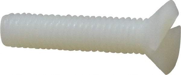 Made in USA - #10-32 UNF, 7/8" OAL Slotted Drive Machine Screw - Flat Head, Grade 6/6 Nylon, Uncoated, Without Washer - Exact Tool & Supply