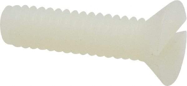 Made in USA - 1/4-20 UNC, 1" OAL Slotted Drive Machine Screw - Flat Head, Grade 6/6 Nylon, Uncoated, Without Washer - Exact Tool & Supply