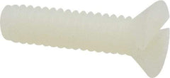 Made in USA - 1/4-20 UNC, 1" OAL Slotted Drive Machine Screw - Flat Head, Grade 6/6 Nylon, Uncoated, Without Washer - Exact Tool & Supply