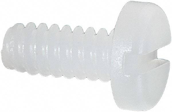Made in USA - #6-32 UNC, 5/16" Length Under Head Slotted Drive Machine Screw - Pan Head, Grade 6/6 Nylon, Uncoated, Without Washer - Exact Tool & Supply