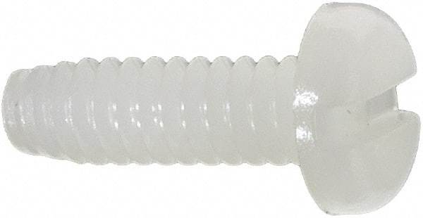Made in USA - #6-32 UNC, 7/16" Length Under Head Slotted Drive Machine Screw - Pan Head, Grade 6/6 Nylon, Uncoated, Without Washer - Exact Tool & Supply