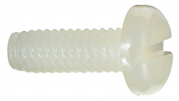 Made in USA - #8-32 UNC, 1/2" Length Under Head Slotted Drive Machine Screw - Pan Head, Grade 6/6 Nylon, Uncoated, Without Washer - Exact Tool & Supply