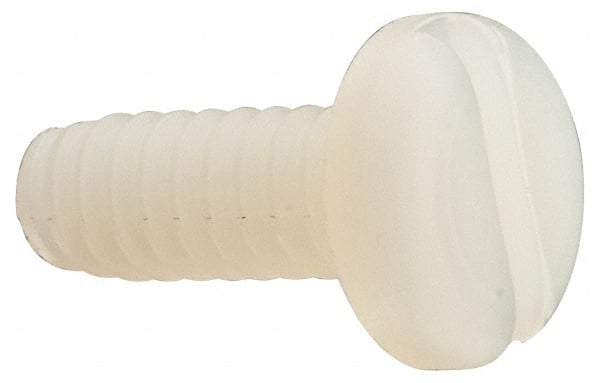 Made in USA - #10-24 UNC, 1/2" Length Under Head Slotted Drive Machine Screw - Pan Head, Grade 6/6 Nylon, Uncoated, Without Washer - Exact Tool & Supply