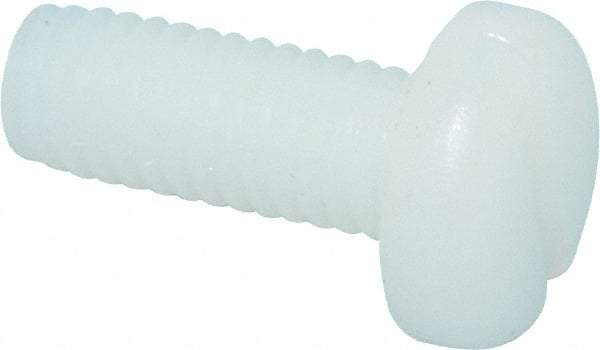 Made in USA - #10-32 UNF, 1/2" Length Under Head Slotted Drive Machine Screw - Pan Head, Grade 6/6 Nylon, Uncoated, Without Washer - Exact Tool & Supply