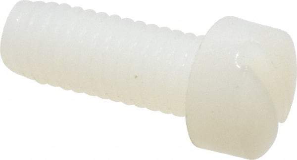 Made in USA - #10-32 UNF, 1/2" Length Under Head Slotted Drive Machine Screw - Fillister Head, Grade 6/6 Nylon, Uncoated, Without Washer - Exact Tool & Supply