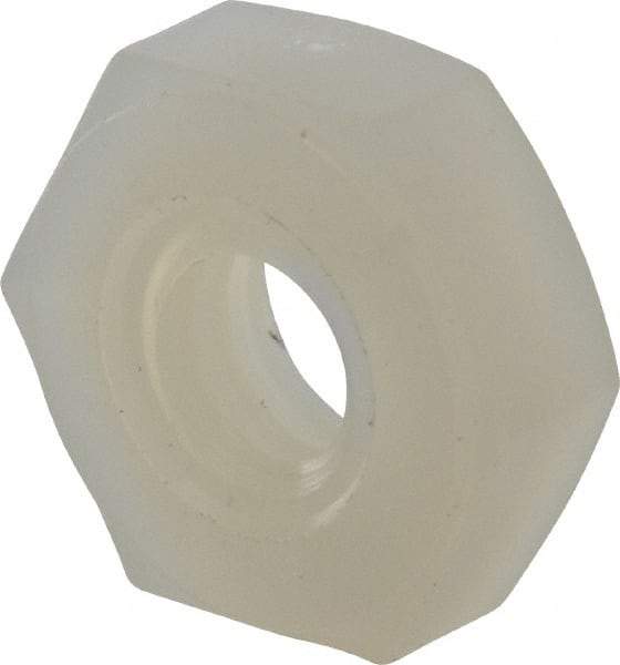 Made in USA - #8-32 UNC Nylon Right Hand Hex Nut - 8.51mm Across Flats, 3.3mm High, Uncoated - Exact Tool & Supply