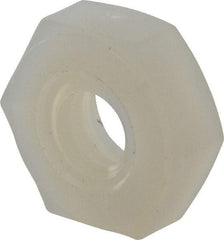 Made in USA - #8-32 UNC Nylon Right Hand Hex Nut - 8.51mm Across Flats, 3.3mm High, Uncoated - Exact Tool & Supply