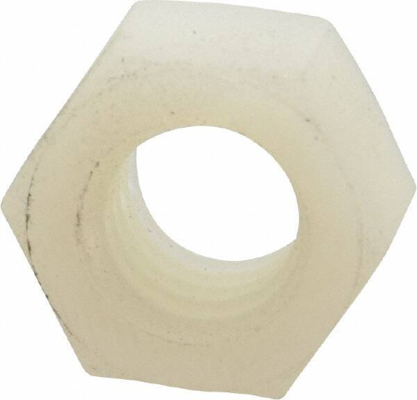 Made in USA - 3/8-16 UNC Nylon Right Hand Hex Nut - 14.22mm Across Flats, 8.38mm High, Uncoated - Exact Tool & Supply