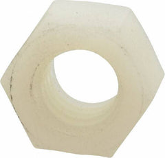 Made in USA - 3/8-16 UNC Nylon Right Hand Hex Nut - 14.22mm Across Flats, 8.38mm High, Uncoated - Exact Tool & Supply
