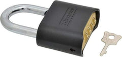 Master Lock - 2" Body Width, 1" Shackle Clearance, Black Die Cast Combination Lock - 5/16" Shackle Diam - Exact Tool & Supply