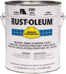 Rust-Oleum - 1 Gallon White Water Based Striping Paint - 410 Linear Ft. at 4 Inch Wide, <100 VOC Compliant, 30 Minutes Tack Free Dry Time, 8 Hrs Recoat Dry Time - Exact Tool & Supply