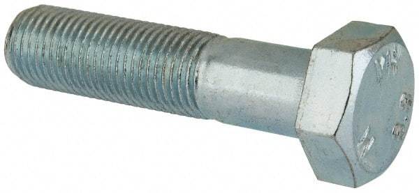 Value Collection - M12x1.25mm Metric Fine, 50mm Length Under Head Hex Head Cap Screw - Partially Threaded, Grade 8.8 Steel, Zinc-Plated Finish, 19mm Hex - Exact Tool & Supply