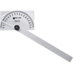 TESA Brown & Sharpe - 6 Inch Long Blade, 180° Max Measurement, 1° Dial Graduation, Rectangular Head Protractor - 0 to 180 Dial Range - Exact Tool & Supply