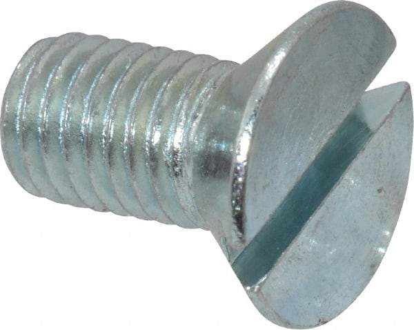 Value Collection - 1/4-28 UNF, 1/2" OAL Slotted Drive Machine Screw - Flat Head, Grade J82 Steel, Zinc-Plated Finish, Without Washer - Exact Tool & Supply