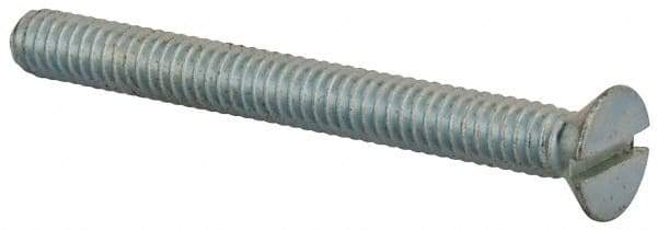 Value Collection - 1/4-20 UNC, 2-1/2" OAL Slotted Drive Machine Screw - Flat Head, Grade 2 Steel, Zinc-Plated Finish, Without Washer - Exact Tool & Supply