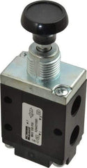 Parker - 0.83 CV Rate, 1/4" NPT Inlet Direct Air 4 Mechanical Spool Valve - 3 Way, 2 Position NC, 150 Max psi, Button Manual Return - Exact Tool & Supply