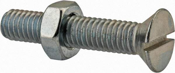 Value Collection - 3/8-16 UNC, 2" OAL Slotted Drive Machine Screw - Flat Head, Grade 2 Steel, Zinc-Plated Finish, Without Washer - Exact Tool & Supply