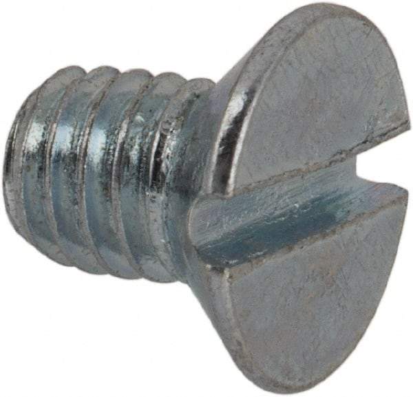 Value Collection - M4x0.70, 6mm OAL Slotted Drive Machine Screw - Flat Head, Grade 4.8 Steel, Zinc-Plated Finish, Without Washer - Exact Tool & Supply