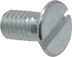 Value Collection - M4x0.70, 8mm OAL Slotted Drive Machine Screw - Flat Head, Grade 4.8 Steel, Zinc-Plated Finish, Without Washer - Exact Tool & Supply
