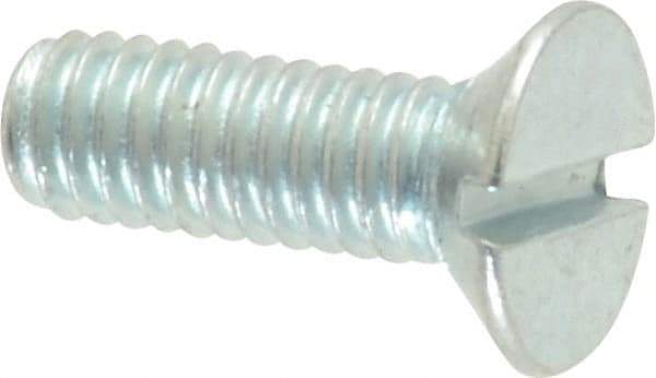 Value Collection - M4x0.70, 12mm OAL Slotted Drive Machine Screw - Flat Head, Grade 4.8 Steel, Zinc-Plated Finish, Without Washer - Exact Tool & Supply