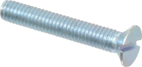 Value Collection - M4x0.70, 25mm OAL Slotted Drive Machine Screw - Flat Head, Grade 4.8 Steel, Zinc-Plated Finish, Without Washer - Exact Tool & Supply