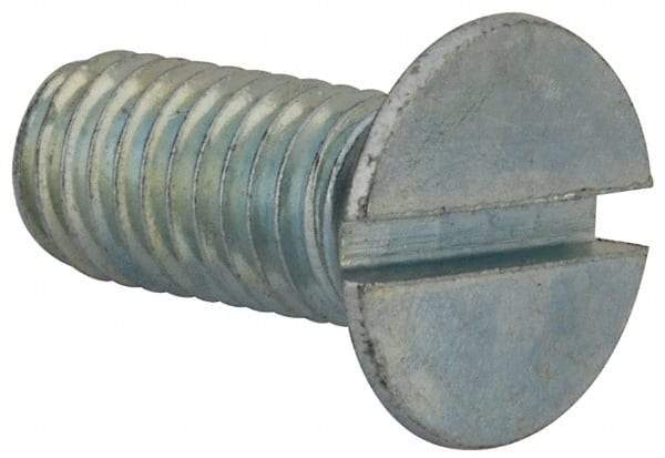 Value Collection - M8x1.25, 20mm OAL Slotted Drive Machine Screw - Flat Head, Grade 4.8 Steel, Zinc-Plated Finish, Without Washer - Exact Tool & Supply