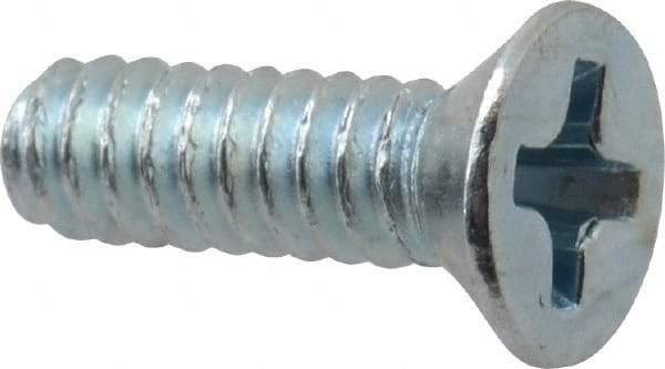 Value Collection - #6-32 UNC, 7/16" OAL Phillips Drive Machine Screw - Flat Head, Grade J82 Steel, Zinc-Plated Finish, Without Washer - Exact Tool & Supply