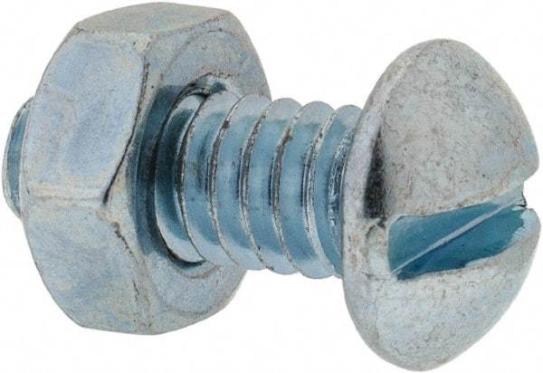 Value Collection - 1/4-20 UNC, 5/8" Length Under Head Slotted Drive Machine Screw - Round Head, Grade 2 Steel, Zinc-Plated Finish, Without Washer - Exact Tool & Supply