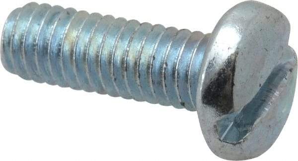 Value Collection - M4x0.70, 12mm Length Under Head Slotted Drive Machine Screw - Pan Head, Grade 4.8 Steel, Zinc-Plated Finish, Without Washer - Exact Tool & Supply