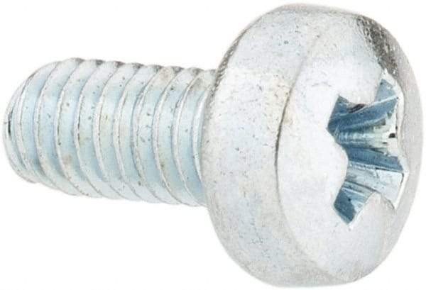 Value Collection - M3x0.50, 6mm Length Under Head Phillips Drive Machine Screw - Pan Head, Grade 4.8 Steel, Zinc-Plated Finish, Without Washer - Exact Tool & Supply