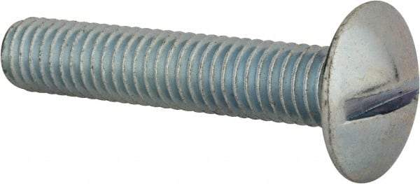 Value Collection - 3/8-16 UNC, 2" Length Under Head Slotted Drive Machine Screw - Truss Head, Grade 2 Steel, Zinc-Plated Finish, Without Washer - Exact Tool & Supply