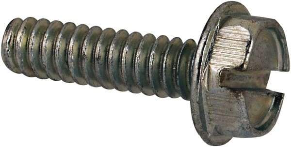 Value Collection - #6-32 UNC, 1/2" OAL Slotted Drive Machine Screw - Hex Washer Head, Grade J82 Steel, Zinc-Plated Finish, Without Washer - Exact Tool & Supply
