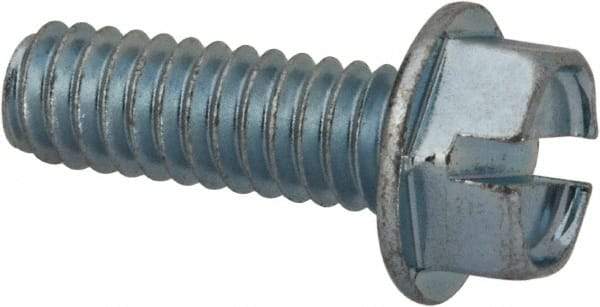 Value Collection - 1/4-20 UNC, 3/4" OAL Slotted Drive Machine Screw - Hex Washer Head, Grade J82 Steel, Zinc-Plated Finish, Without Washer - Exact Tool & Supply