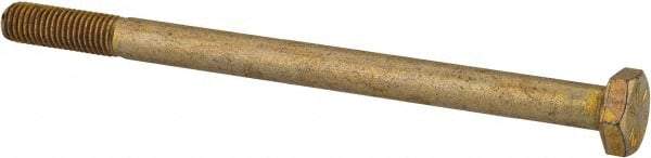 Made in USA - 1/4-28 UNF, 3-3/4" Length Under Head Hex Head Cap Screw - Partially Threaded, Grade 8 Alloy Steel, Zinc Yellow Dichromate Finish, 1/2" Hex - Exact Tool & Supply