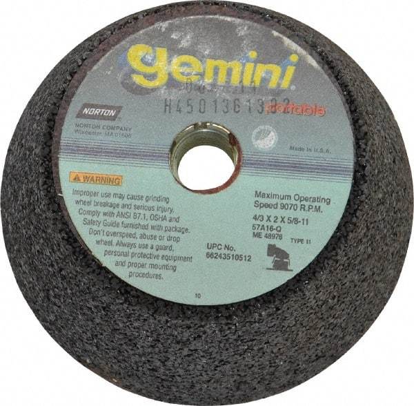 Norton - 4" Diam, 2" Overall Thickness, 16 Grit, Type 11 Tool & Cutter Grinding Wheel - Very Coarse Grade, Aluminum Oxide, Q Hardness, 9,070 RPM - Exact Tool & Supply