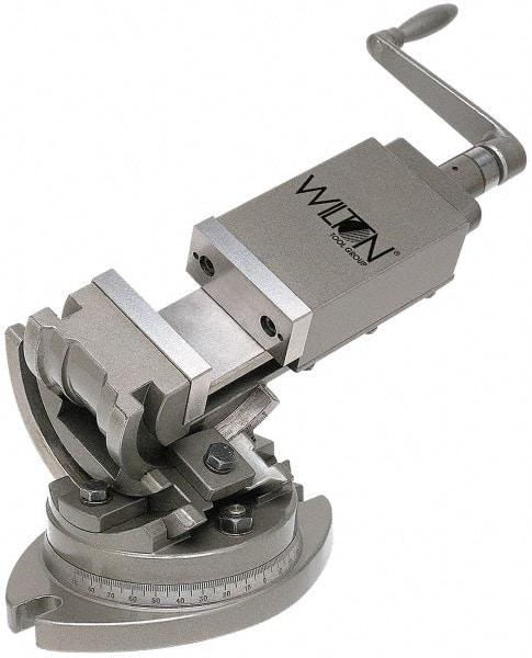 Wilton - 2" Jaw Width, 2" Jaw Opening Capacity, 3-Way Angle Swivel Machine Vise - Manual Operation, 1 Station, 9" Long x 5-17/32" High x 1" Deep, Alloy Steel - Exact Tool & Supply
