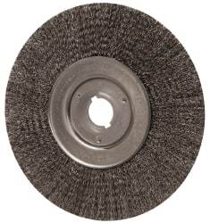 Weiler - 10" OD, 1-1/4" Arbor Hole, Crimped Steel Wheel Brush - 3/4" Face Width, 2-1/2" Trim Length, 0.014" Filament Diam, 4,000 RPM - Exact Tool & Supply