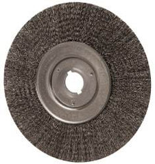 Weiler - 10" OD, 1-1/4" Arbor Hole, Crimped Steel Wheel Brush - 3/4" Face Width, 2-1/2" Trim Length, 0.014" Filament Diam, 4,000 RPM - Exact Tool & Supply